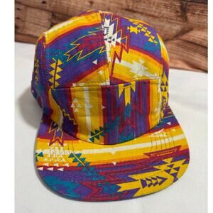 5 PANEL FLAT BILL Native Print Cap Adjustable Yellow Purple Red
